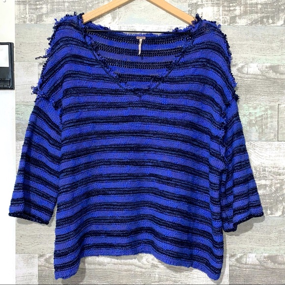 Free People Striped Pullover Frayed MEDIUM